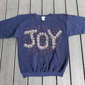Vintage 80s 90s MBC Christmas Santa Graphic 'JOY' Navy Blue Sweatshirt Unisex XL